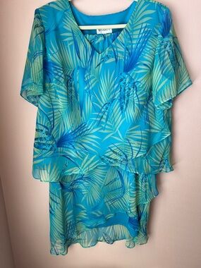 Studio I Turquoise & Aqua Palm Print Wedding Dress